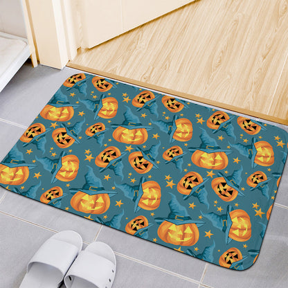 Pumpkin With Witch Hat Pattern Print Indoor Door Mat