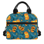 Pumpkin With Witch Hat Pattern Print Insulated Lunch Bag