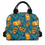 Pumpkin With Witch Hat Pattern Print Insulated Lunch Bag