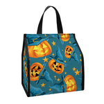 Pumpkin With Witch Hat Pattern Print Insulated Lunch Tote