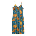 Pumpkin With Witch Hat Pattern Print Jersey Midi Cami Dress