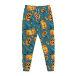 Pumpkin With Witch Hat Pattern Print Jogger Pants