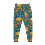 Pumpkin With Witch Hat Pattern Print Jogger Pants