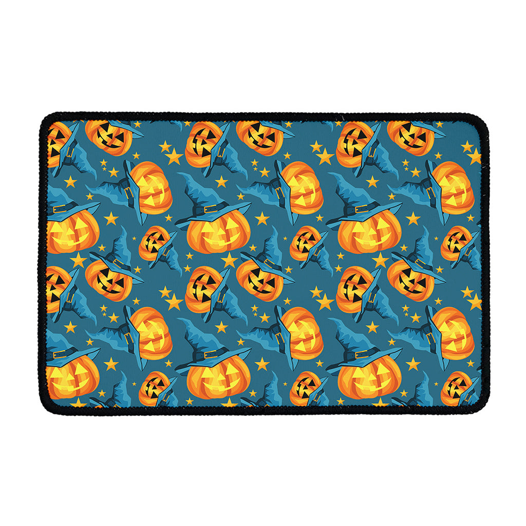 Pumpkin With Witch Hat Pattern Print Kitchen Mat