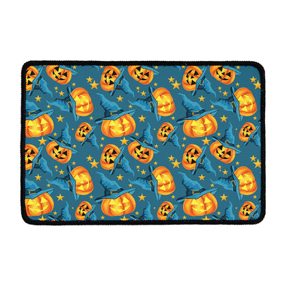 Pumpkin With Witch Hat Pattern Print Kitchen Mat