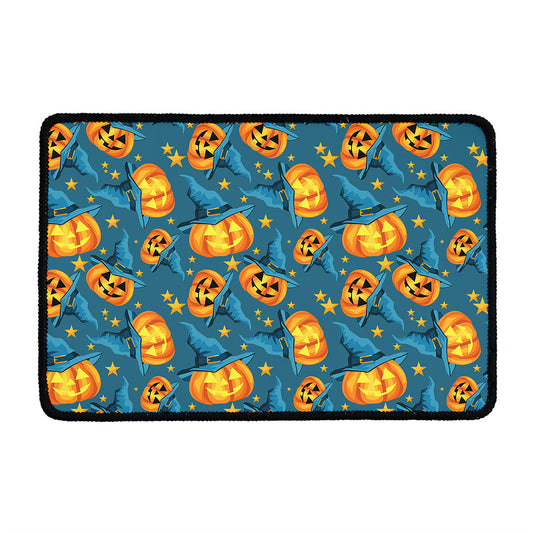 Pumpkin With Witch Hat Pattern Print Kitchen Mat