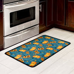 Pumpkin With Witch Hat Pattern Print Kitchen Mat