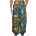 Pumpkin With Witch Hat Pattern Print Lantern Pants