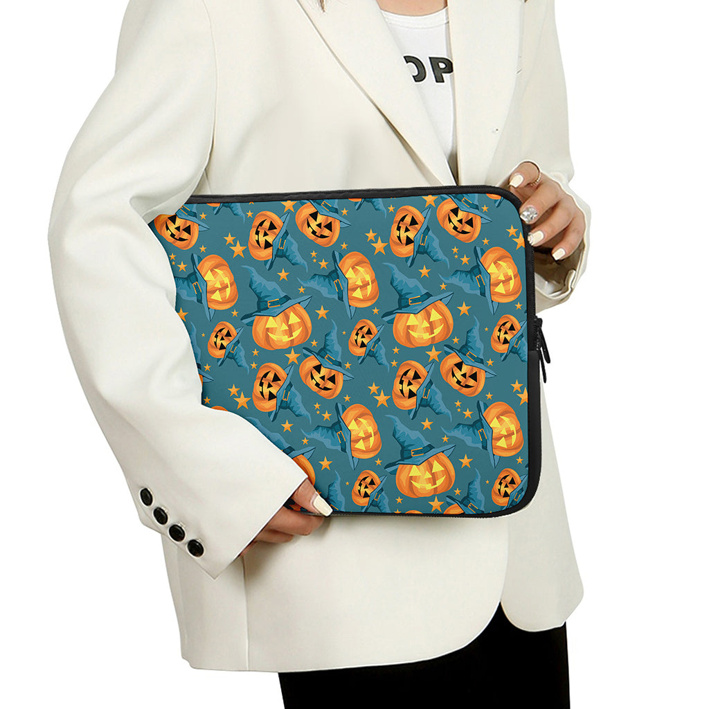 Pumpkin With Witch Hat Pattern Print Laptop Sleeve