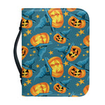 Pumpkin With Witch Hat Pattern Print Leather Bible Cover