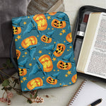 Pumpkin With Witch Hat Pattern Print Leather Bible Cover