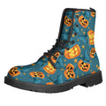 Pumpkin With Witch Hat Pattern Print Lace-Up Boots