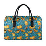 Pumpkin With Witch Hat Pattern Print Leather Duffle Bag