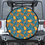 Pumpkin With Witch Hat Pattern Print Leather Spare Tire Cover