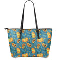 Pumpkin With Witch Hat Pattern Print Leather Tote Bag With Zipper