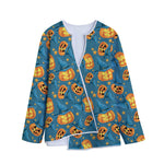Pumpkin With Witch Hat Pattern Print Long Sleeve Short Coat