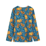 Pumpkin With Witch Hat Pattern Print Long Sleeve Short Coat