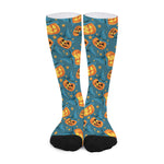 Pumpkin With Witch Hat Pattern Print Long Socks