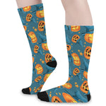 Pumpkin With Witch Hat Pattern Print Long Socks