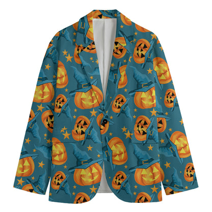 Pumpkin With Witch Hat Pattern Print Men's Blazer