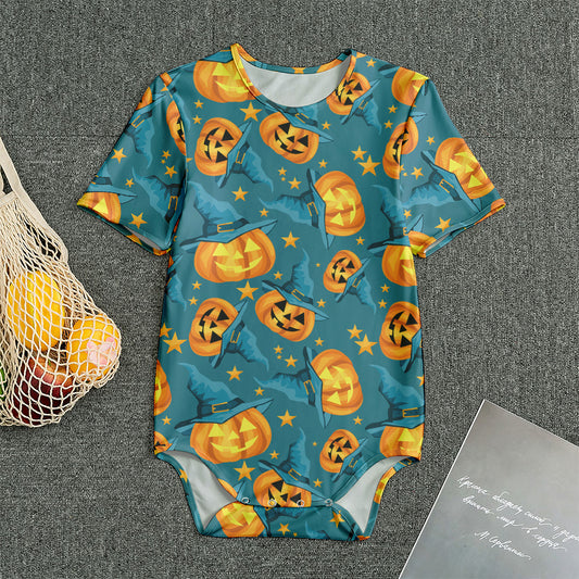 Pumpkin With Witch Hat Pattern Print Men's Bodysuit