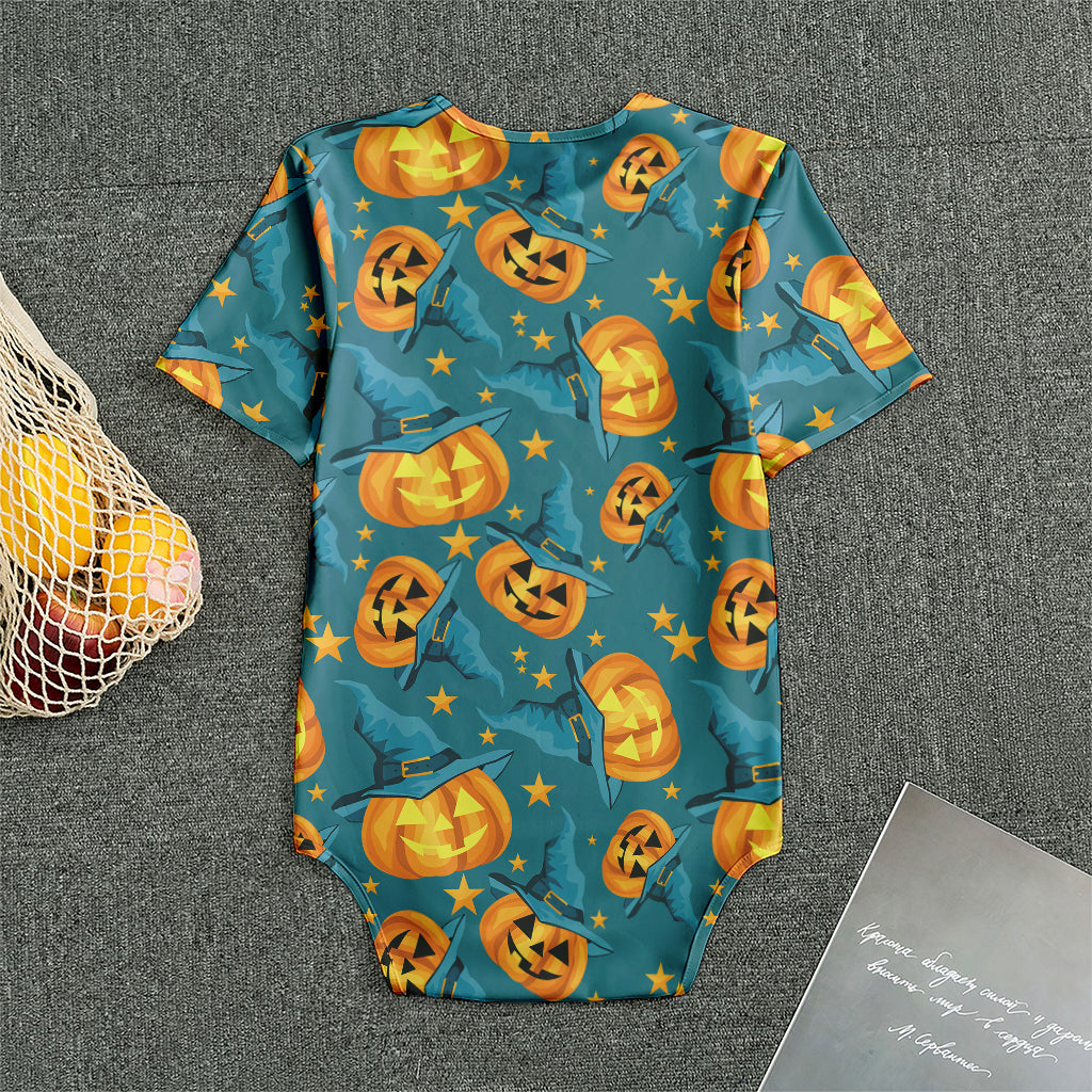 Pumpkin With Witch Hat Pattern Print Men's Bodysuit
