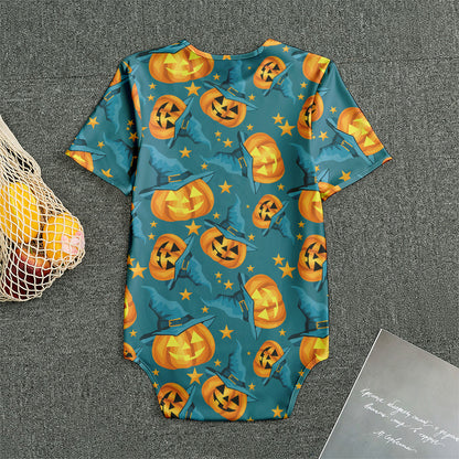 Pumpkin With Witch Hat Pattern Print Men's Bodysuit