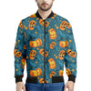 Pumpkin With Witch Hat Pattern Print Men's Bomber Jacket