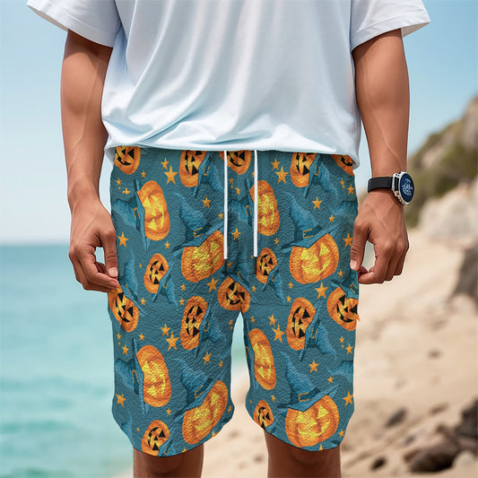 Pumpkin With Witch Hat Pattern Print Men's Cargo Shorts