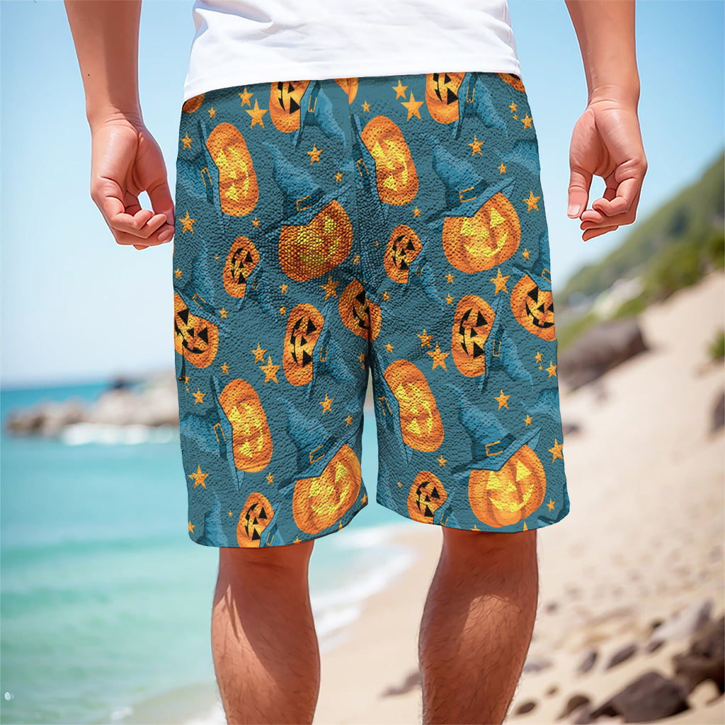Pumpkin With Witch Hat Pattern Print Men's Cargo Shorts