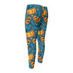 Pumpkin With Witch Hat Pattern Print Men's Compression Pants