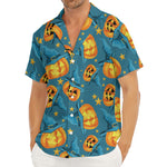 Pumpkin With Witch Hat Pattern Print Men's Deep V-Neck Shirt