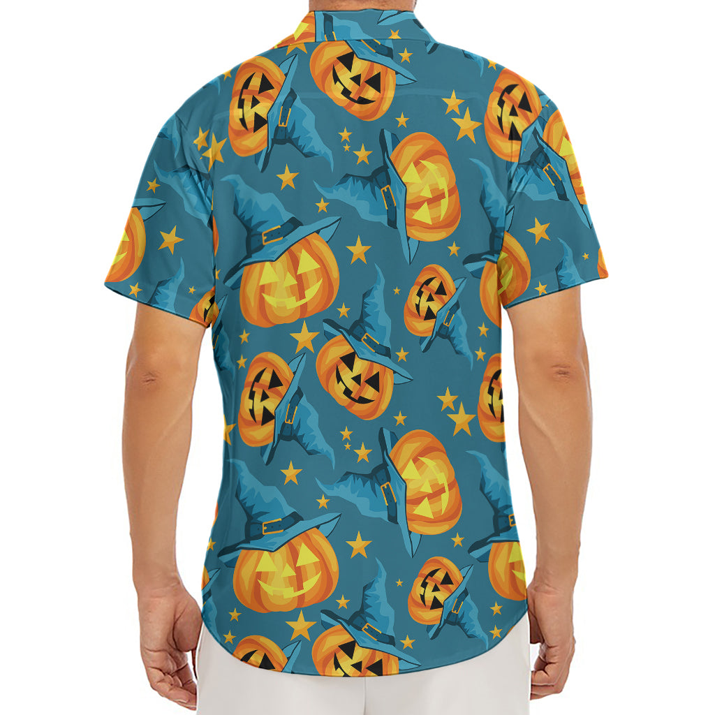 Pumpkin With Witch Hat Pattern Print Men's Deep V-Neck Shirt
