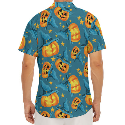 Pumpkin With Witch Hat Pattern Print Men's Deep V-Neck Shirt