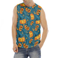 Pumpkin With Witch Hat Pattern Print Men's Fitness Tank Top