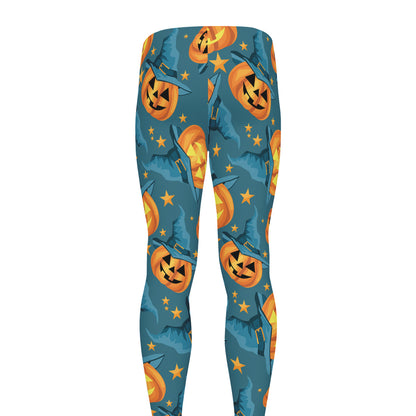Pumpkin With Witch Hat Pattern Print Men's leggings
