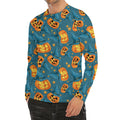 Pumpkin With Witch Hat Pattern Print Men's Long Sleeve Rash Guard