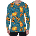 Pumpkin With Witch Hat Pattern Print Men's Long Sleeve T-Shirt