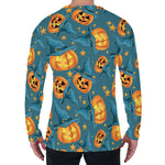 Pumpkin With Witch Hat Pattern Print Men's Long Sleeve T-Shirt