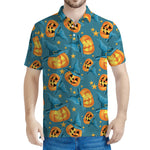 Pumpkin With Witch Hat Pattern Print Men's Polo Shirt