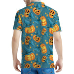 Pumpkin With Witch Hat Pattern Print Men's Polo Shirt