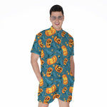 Pumpkin With Witch Hat Pattern Print Men's Rompers