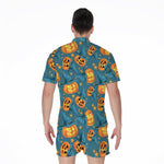 Pumpkin With Witch Hat Pattern Print Men's Rompers