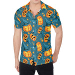 Pumpkin With Witch Hat Pattern Print Men's Shirt