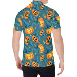 Pumpkin With Witch Hat Pattern Print Men's Shirt