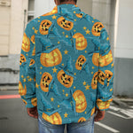Pumpkin With Witch Hat Pattern Print Men's Shirt Jacket