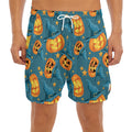 Pumpkin With Witch Hat Pattern Print Men's Split Running Shorts