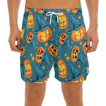Pumpkin With Witch Hat Pattern Print Men's Split Running Shorts