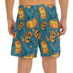 Pumpkin With Witch Hat Pattern Print Men's Split Running Shorts