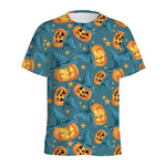 Pumpkin With Witch Hat Pattern Print Men's Sports T-Shirt